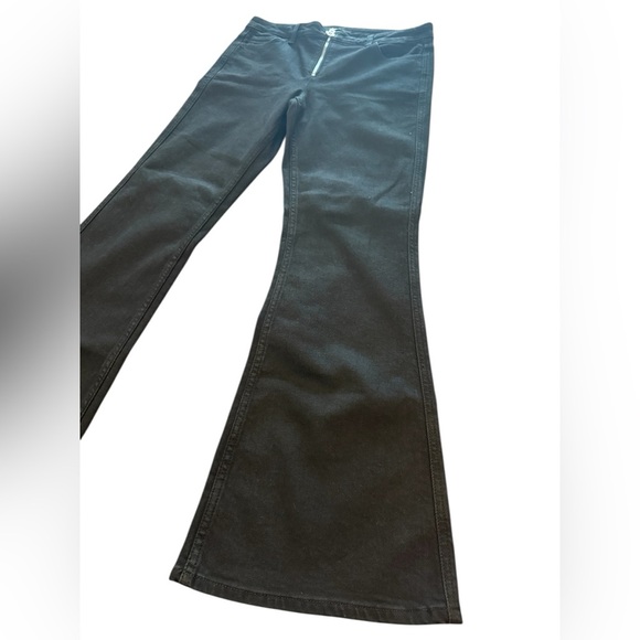 NWT Maje Black Flared Denim With Silver Zipper Logo Detail Size 42/ US 14 - Picture 9 of 14